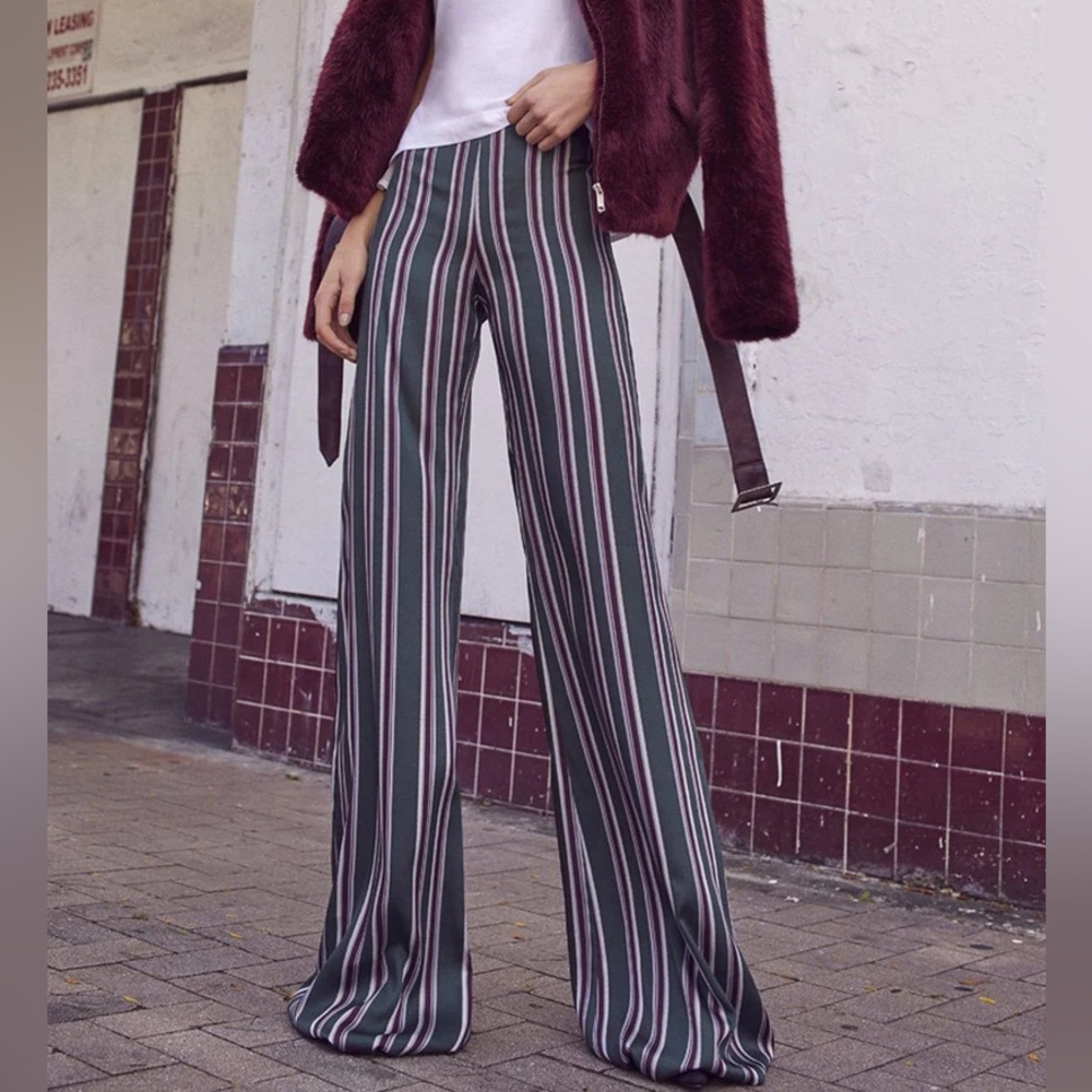 ALEXIS *Nieves* Evergreen striped satin wide leg super flare pants XS